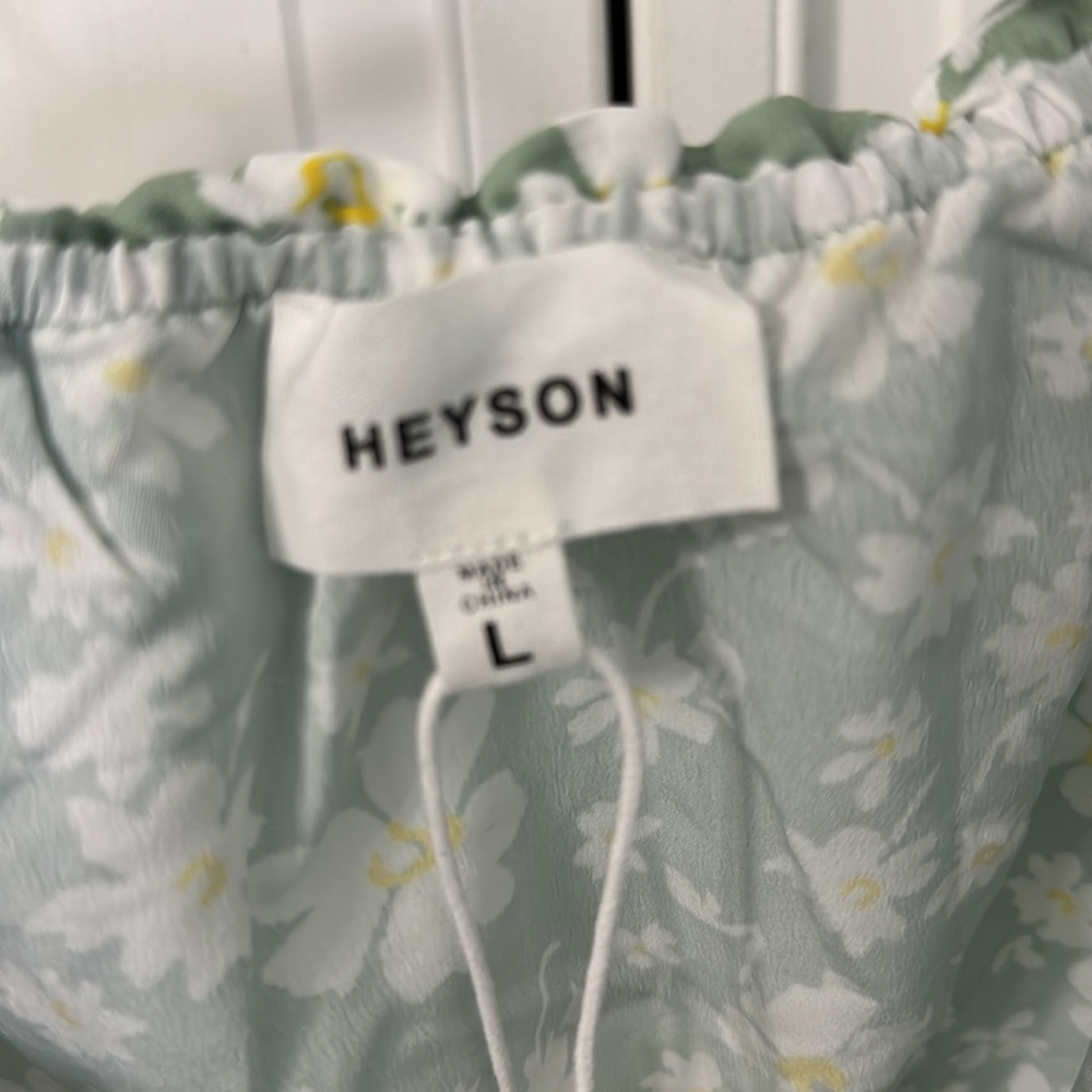 NWT HEYSON Green floral ruffled smocked adjustable strap boho tank top blouse - Picture 4 of 5